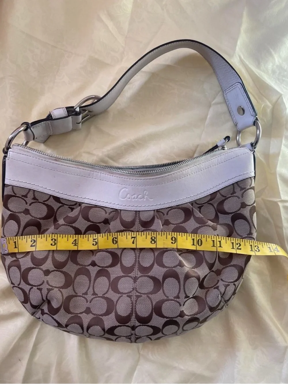 Coach Brown and Cream Signature Shoulder Hobo